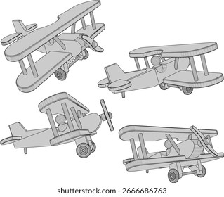 Ilustración de diseño de Vector de adornos decorativos, juguetes, aviones de madera, decoraciones interiores para habitaciones