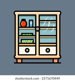 vector design illustration of display cabinet with several displays, plain background.