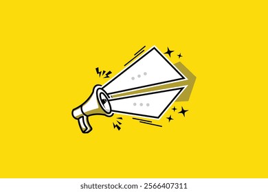 Vector design illustration of empty speech bubble coming out of a megaphone on yellow background