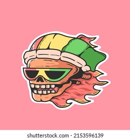 
Vector Design Illustration Of A Fiery Rasta Skull Head. Great Design For Printing Stickers, T-shirts And Hoodies