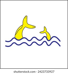 vector design illustration of fish tail and water waves in yellow and blue colors. Suitable for logos, icons, posters, advertisements, banners, companies, t-shirt designs, stickers, websites.