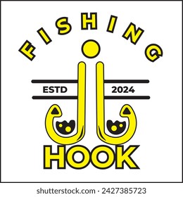 vector design illustration of a fishing hook logo with two hooks in yellow. suitable for logos, icons, posters, advertisements, banners, companies, t-shirt designs, stickers, websites.