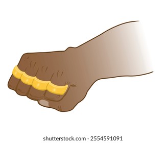 vector design, an illustration of a fist wearing a knuckle made of yellow gold mixed with orange, usually used for fistfights