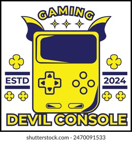 vector design illustration of a gaming devil console with a game console in yellow and blue colors in a simple style. suitable for logos, icons, posters, advertisements, banners, companies, t-shirt.