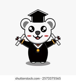 vector design illustration of the graduation snow bear mascot