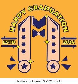 vector design illustration of happy graduation graduation sash with colorful, simple style and orange background. suitable for logos, icons, posters, advertisements, banners, companies, t-shirt design