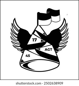 vector design illustration of a hat silhouette with wings and the Indonesian flag in black and white. suitable for logos, icons, posters, advertisements, banners, companies, t-shirt designs, stickers,