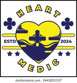 ilustración vectorial de un logotipo de corazón médico con corazón y sangre en colores amarillos y azules en un estilo simple. adecuado para logotipos, iconos, carteles, anuncios, banners, empresas, camiseta desi
