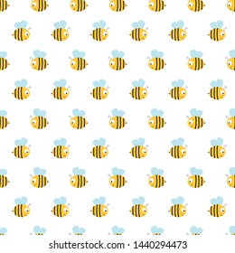 Vector design. Illustration with honeybee. Colored seamless pattern with yellow bee with black stripes, wings, antennae, sting. For cads, invitations, fabric, prints, clothes, covers.