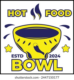 vector design illustration of a hot food bowl with a bowl in yellow and blue colors in a flat style. suitable for logos, icons, posters, advertisements, banners, companies, t-shirt designs, stickers, 