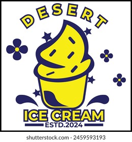 vector design illustration of an ice cream dessert with ice cream in yellow and blue colors in a simple style. suitable for logos, icons, posters, advertisements, banners, companies, t-shirt designs, 