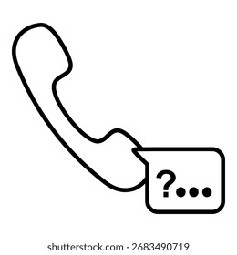 Vektorgrafik-Symbol eines Telefonempfängers mit einer Sprechblase, die ein Fragezeichen anzeigt und einen unbekannten oder nicht identifizierten Anrufer symbolisiert.