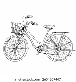 Vector design illustration image, a woman's bicycle transportation tool with black line art style