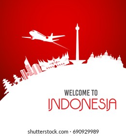 Vector design Illustration of Indonesia flag with wording welcome to Indonesia 