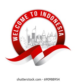 Vector design Illustration of Indonesia flag with wording welcome to Indonesia 