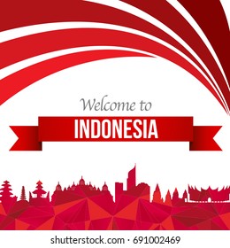 Vector design Illustration of Indonesia flag with wording welcome to Indonesia 