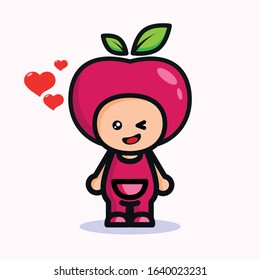 Vector design illustration of kawaii apple character.Cute and funny apple.Perfect for icon logo design food and beverage product