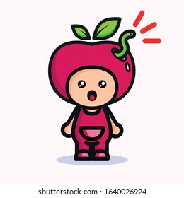 Vector design illustration of kawaii apple character.Cute and funny apple.Perfect for icon logo design food and beverage product
