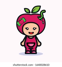 Vector design illustration of kawaii apple character.Cute and funny apple.Perfect for icon logo design food and beverage product