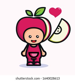 Vector design illustration of kawaii apple character.Cute and funny apple.Perfect for icon logo design food and beverage product
