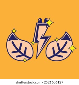 Ilustração de design vetorial de relâmpagos e folhas com fundo colorido, laranja e estilo simples. adequado para logotipos, ícones, cartazes, anúncios, banners, empresas, desenhos de camisetas, adesivos,