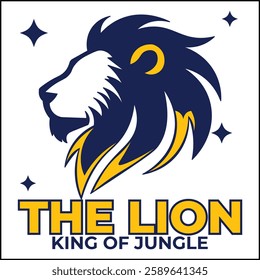 vector design illustration of the lion logo with a lion's head in yellow and blue colors. suitable for logos, icons, posters, advertisements, banners, companies, t-shirt designs, stickers, websites.