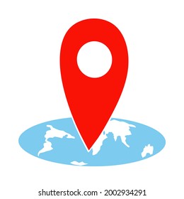 Vector design or illustration of location symbol on world map 