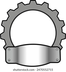 Ilustración de diseño de Vector, ilustración de un marco de logotipo en forma de rueda dentada y una tabla de planchar, adecuado para su uso como material de diseño de logotipo industrial