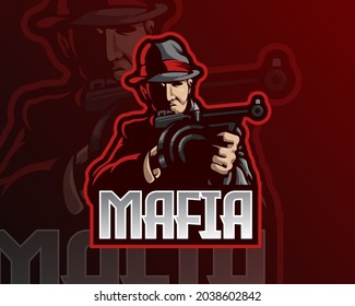 vector design illustration of mafia character with gun, suitable for modern illustration concept for team printing, badge, emblem, t-shirt etc.