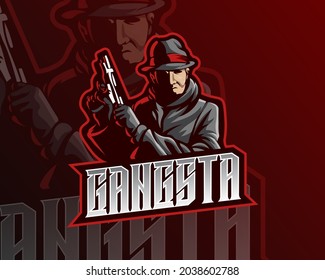 vector design illustration of mafia leader character with gun, suitable for modern illustration concept for team printing, badge, emblem, t-shirt etc.