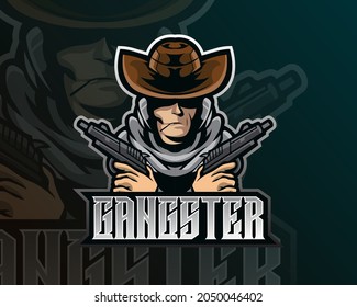 ilustración de diseño vectorial del personaje líder de la mafia con doble arma, adecuado para el concepto de ilustración moderna para impresión de equipo, placa, emblema, camiseta, etc.