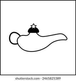 vector design illustration of a magic lamp in black and white with silhouette style. suitable for logos, icons, posters, advertisements, banners, companies, t-shirt designs, stickers, websites.