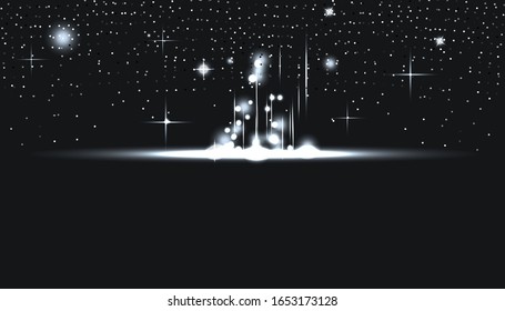 Dibujo de diseño de vectores con fondo abstracto de luz mágica.Polvo de estrella en fondo oscuro