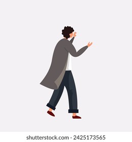 ilustración vectorial de un personaje masculino levantando las manos con ropa de moda como si estuviera explicando algo