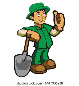 vector design illustration of a man carrying a farm tool