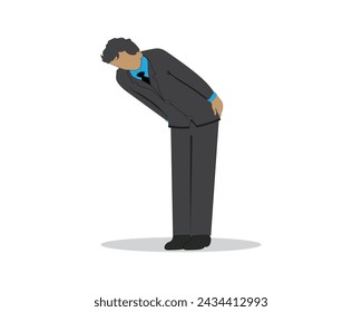 vector design, an illustration of a man wearing a black suit and tie bowing or lowering his head and body as a symbol of respect