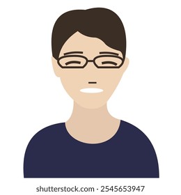 Vector design illustration of a man wearing a dark blue t-shirt and wearing glasses.