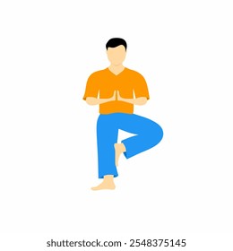 Vector design Illustration of a man in a yoga tree pose, symbolizing balance, focus, and calm in meditation. Ideal for yoga, mindfulness, and health themed projects.
