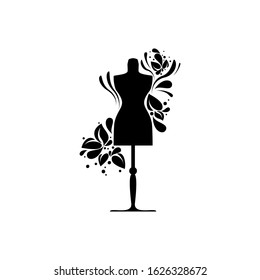   Vector  design illustration of mannequin. Simple template for logo or brand of fashion woman clothes. Clothing store, atelier, fashion house. 
