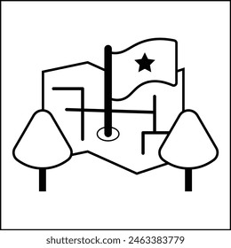 vector design illustration of map and flag in black and white in silhouette style. suitable for logos, icons, posters, advertisements, banners, companies, t-shirt designs, stickers, websites.