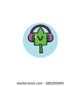 Vector design illustration of marijuana leaf listening to music