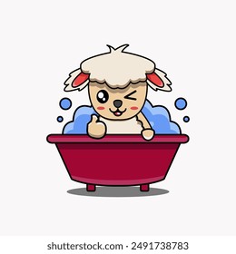 vector design illustration mascot cute sheep character taking a bubble bath	