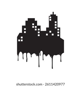 vector design illustration of melting city buildings on white background. suitable for background or design element