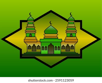 vector design illustration of mosque. Islamic Mosque Vector with a mix of green colors, mosque silhouette vector design