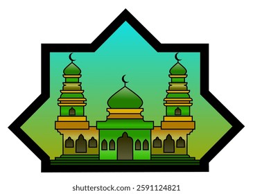 vector design illustration of mosque. Islamic Mosque Vector with a mix of green colors, mosque silhouette vector design with isolated background. designed with infinite design android application 