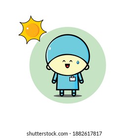Vector Design Illustration of a nurse sweating