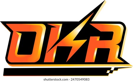 vector design illustration, OKR letter logo, with OKR writing design combined with a lightning icon and there is a black stripe board at the bottom which at the end resembles a star flag, suitable for