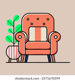 vector design illustration of an orange colored table with additional plants, plain background.