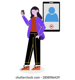vector design illustration of people on video calls to stay in touch with family, to prevent the spread of the corona virus.