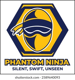 vector design illustration of a phantom ninja logo with a ninja head in yellow and blue colors. suitable for logos, icons, posters, advertisements, banners, companies, t-shirt designs, stickers, web.